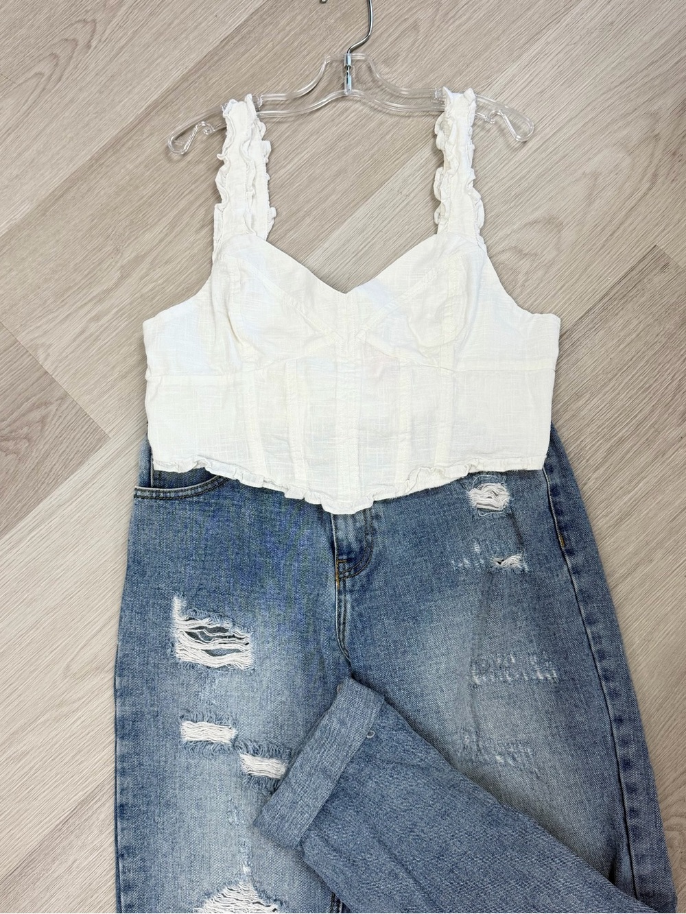 BP cream ruffles straps Bustier Crop Top